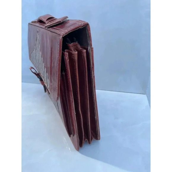 Leather Professional Mens Briefcase Case Document Bag Handbag Brown 16x12 - Picture 9 of 14